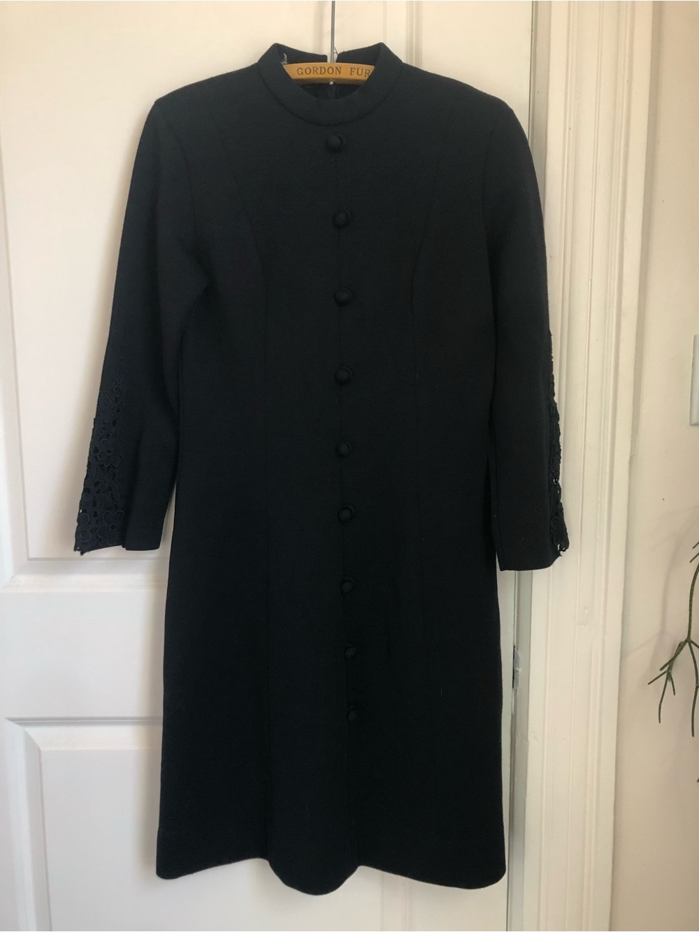 Vintage 60s Black High Collar Wool Dress